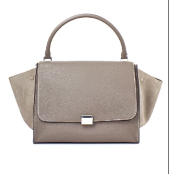 Celine Trapeze Souris Drummed Leather Top Handle Medium Flap Handbag Gray - Picture 1 of 16